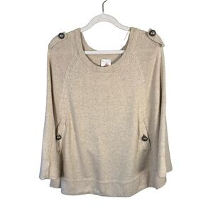 Like, Love Cream Beige Poncho Sweater with Button Accents Size L Cozy Oversized